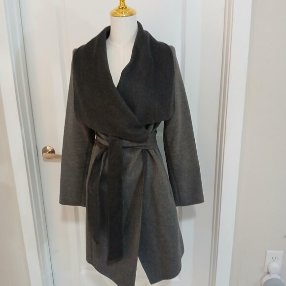 Michael Kors Wool Blend Wrap Coat Jacket Women’s Size S Gray Black Belted - Picture 3 of 6